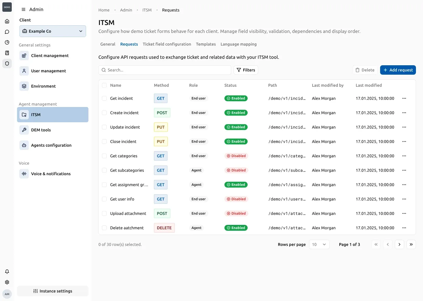 The redesigned Requests table with search, filters, method and status columns, and last-modified metadata.